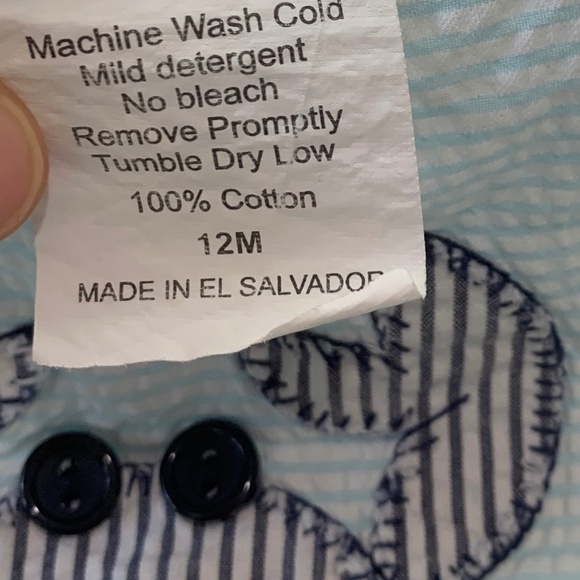 Boy's Shrimp and Grits Seersucker Short Jonjon/Overalls 12M - Picture 3 of 4